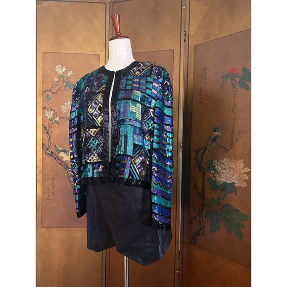 Vintage silk sequined jacket by Niteline by Della Roufogali, size L - Picture 2 of 7